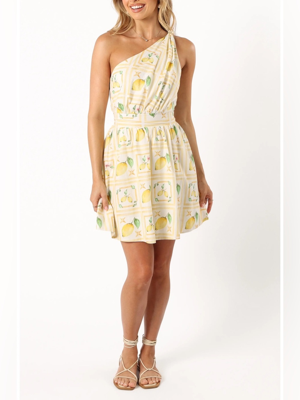Petal & Pup Cintrico One Shoulder Lemon Print Mini Dress L NWT - Picture 2 of 9